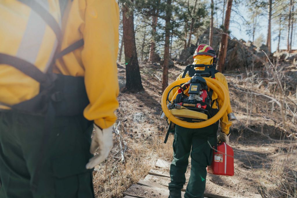 Vallfirest North America portable fire pump in a wildland firefighting operation
